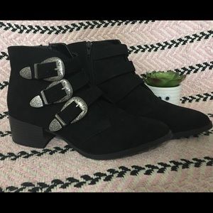 Black Ankle Boots with Buckle Detailing